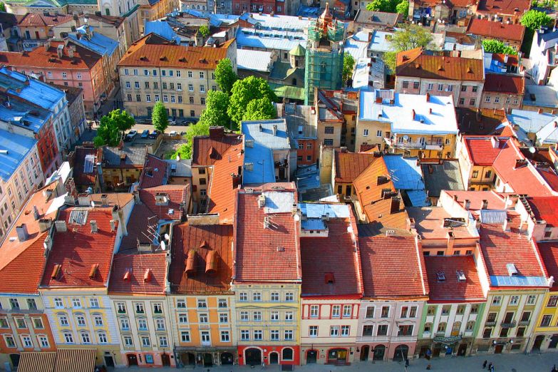Центр Львова, вид сверху