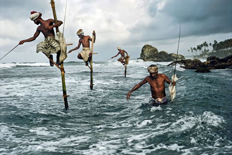Традиционный для Шри-Ланки способ рыбной ловли